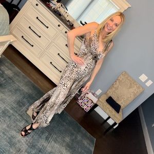 Venus High-Low Animal Print Jumpsuit with Jewel Detail